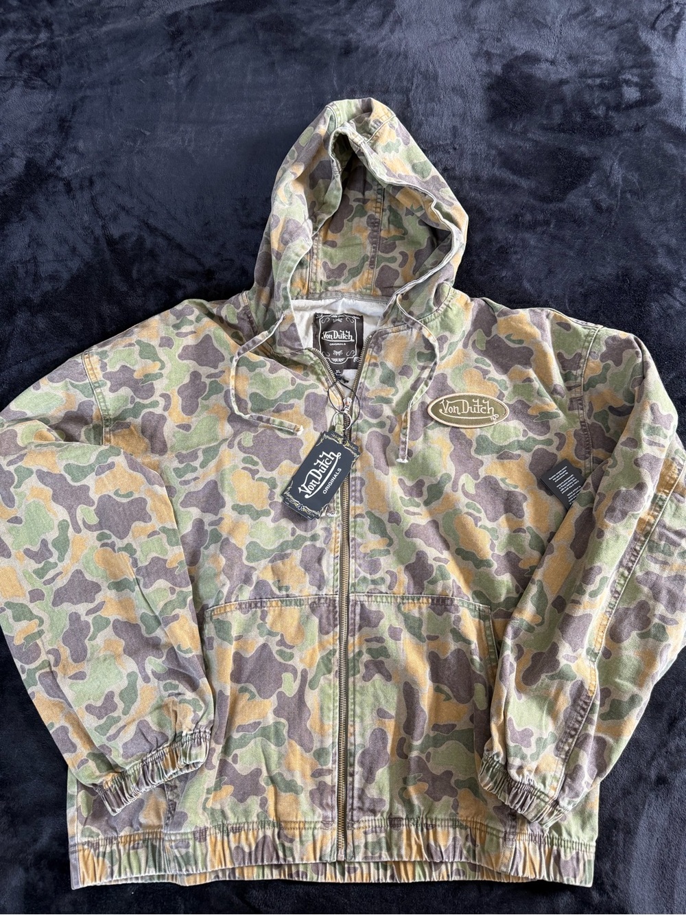 Von Dutch Men’s Camo Zip-Up Hooded Jacket - Green/Brown